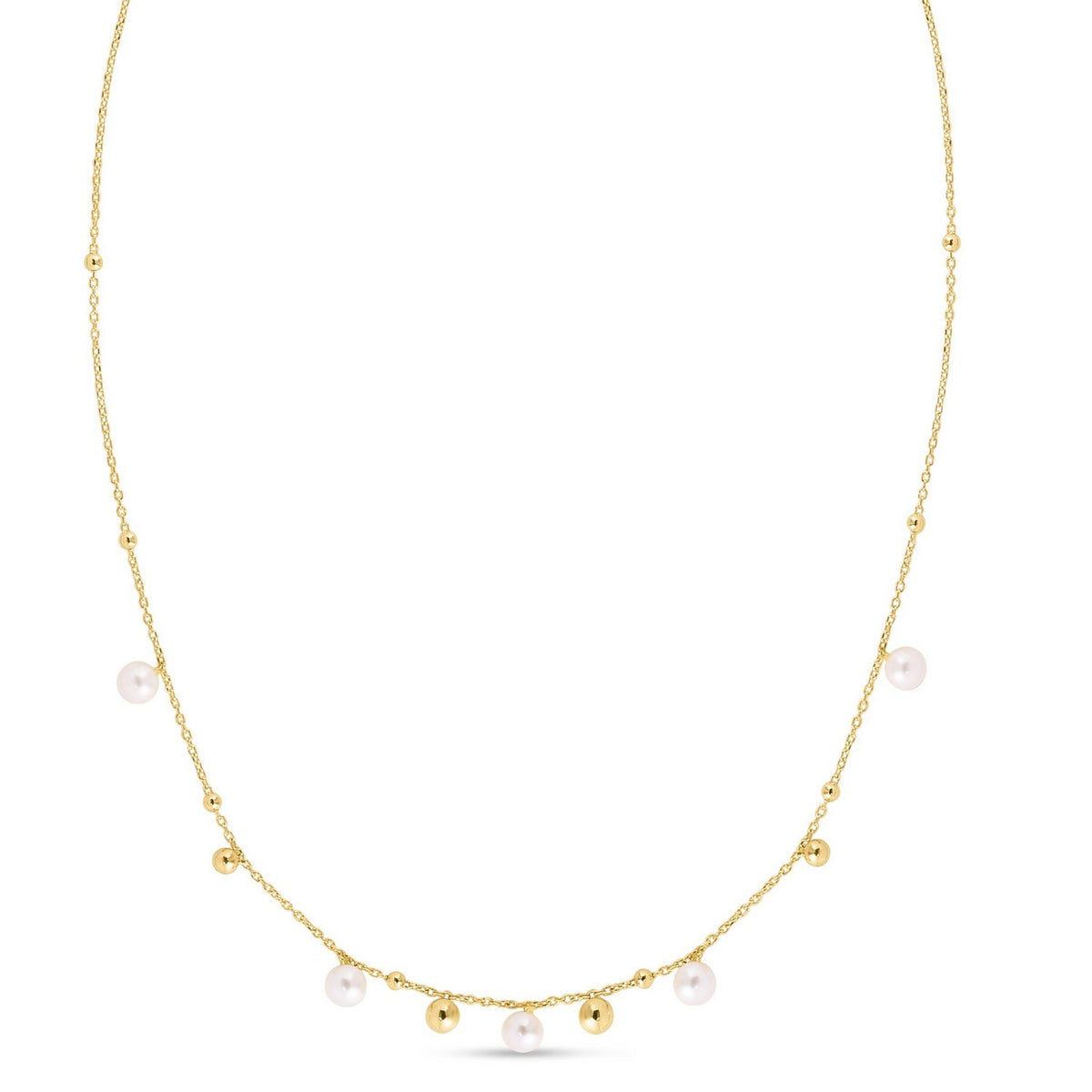 Pearl and Gold Bead Dangle Necklace in 14K Yellow Gold