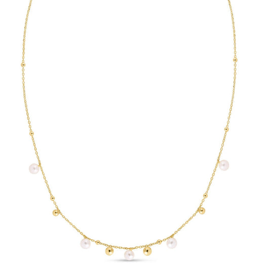 Pearl and Gold Bead Dangle Necklace in 14K Yellow Gold