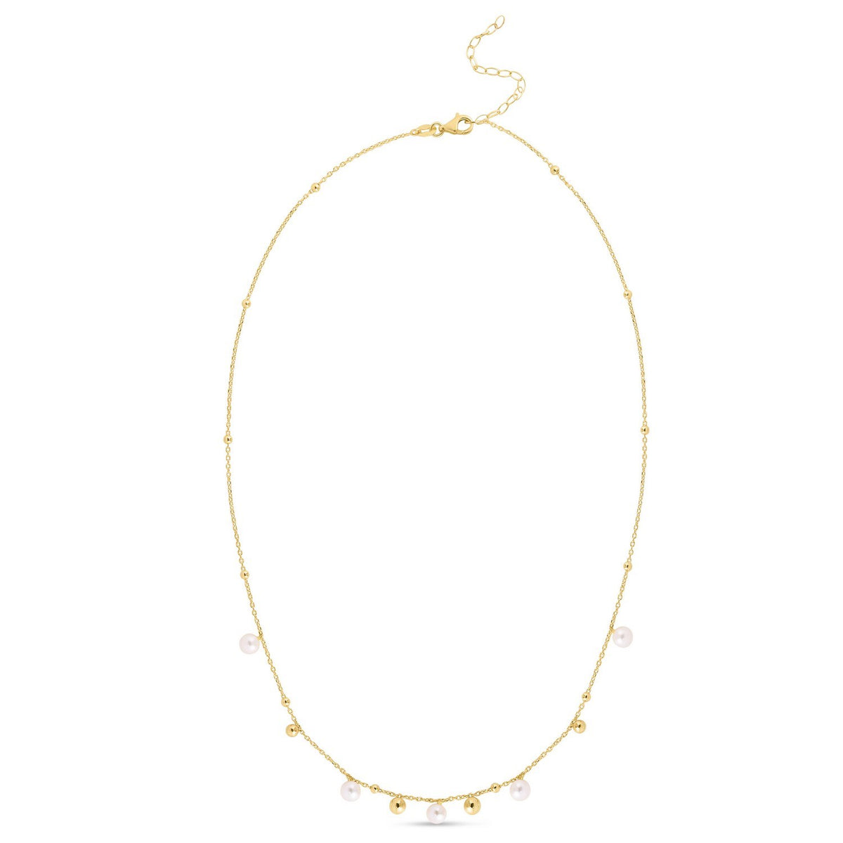 Pearl and Gold Bead Dangle Necklace in 14K Yellow Gold