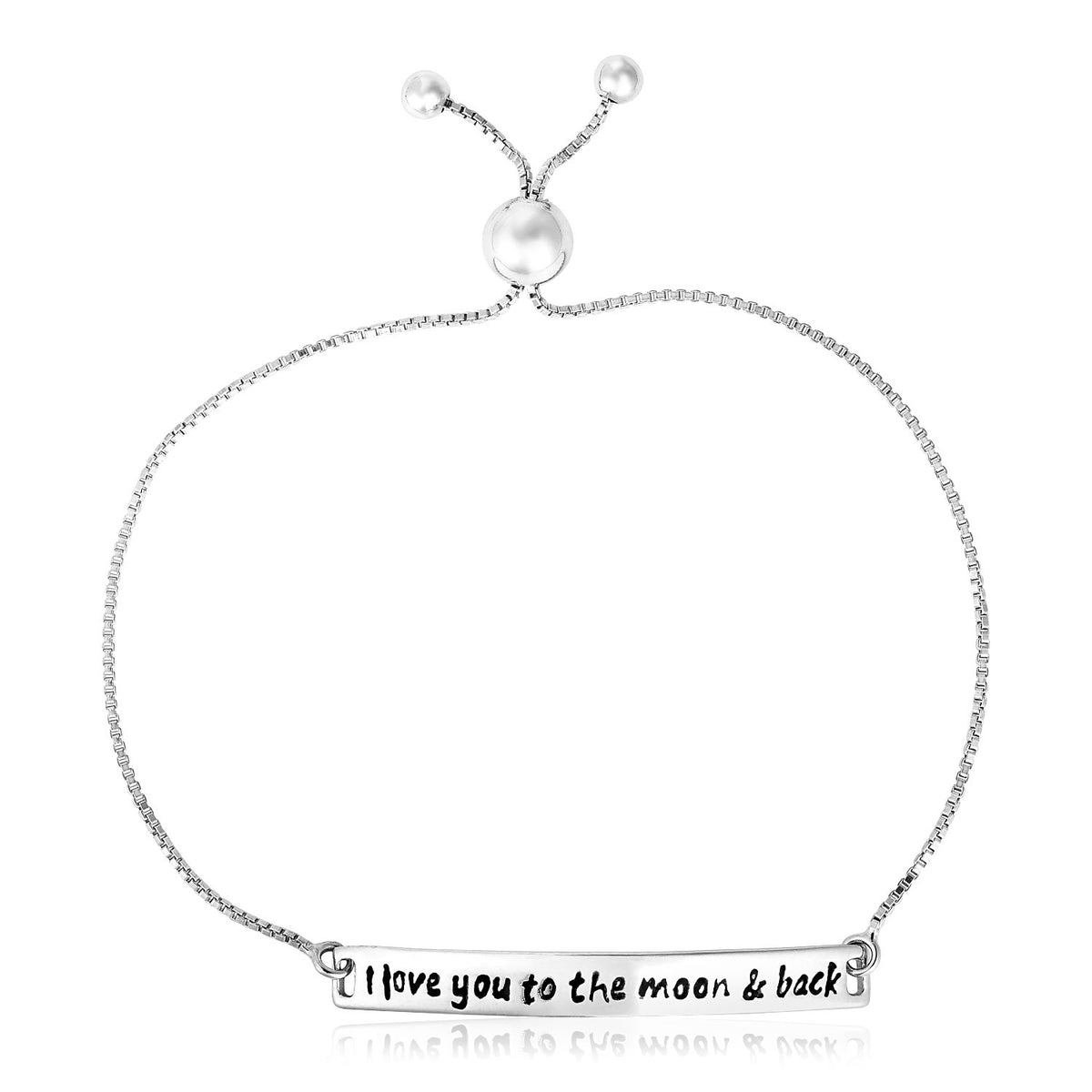 Adjustable I Love You to the Moon and Back Bracelet in Sterling Silver (1.20 mm)
