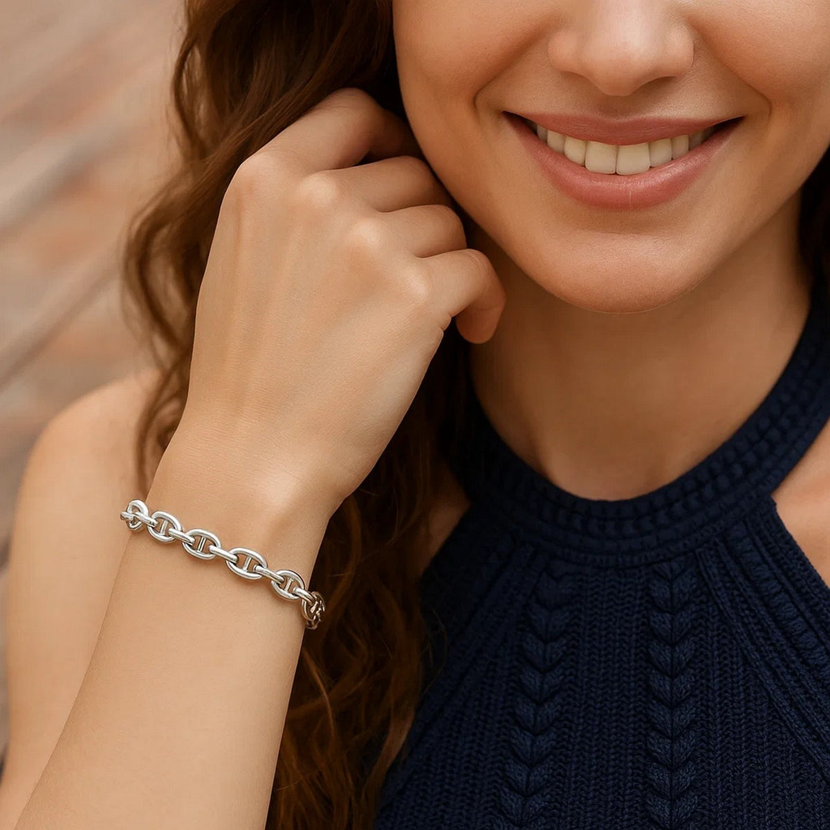 Puffed Mariner Bracelet in Rhodium-Plated Sterling Silver (5.90 mm)