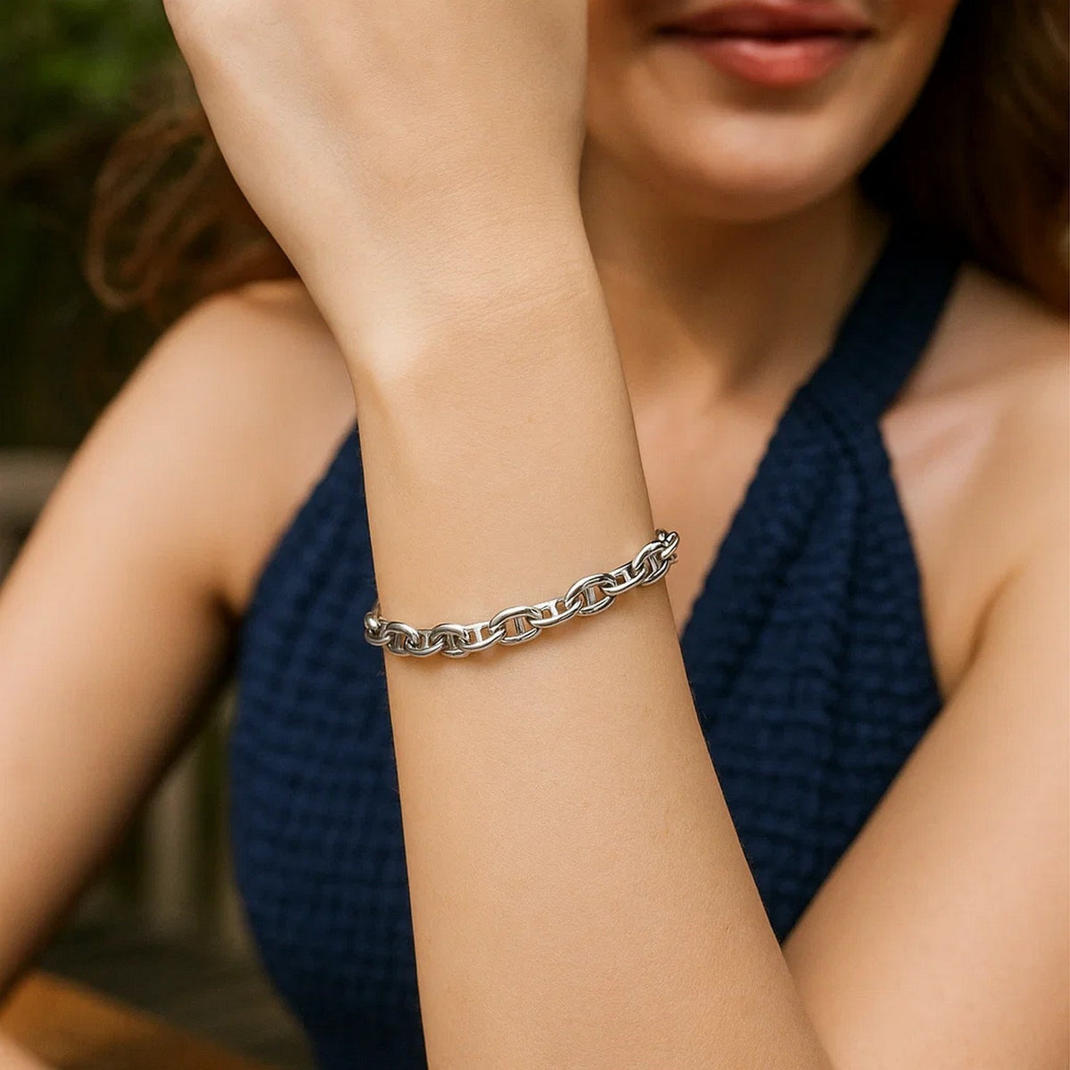 Puffed Mariner Bracelet in Rhodium-Plated Sterling Silver (5.90 mm)