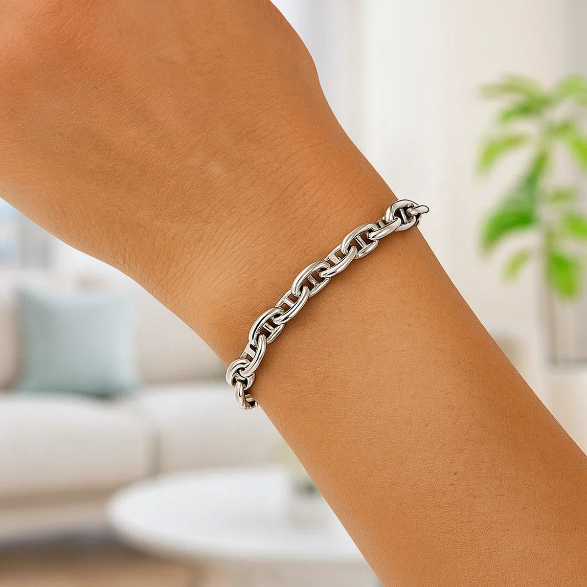 Puffed Mariner Bracelet in Rhodium-Plated Sterling Silver (5.90 mm)