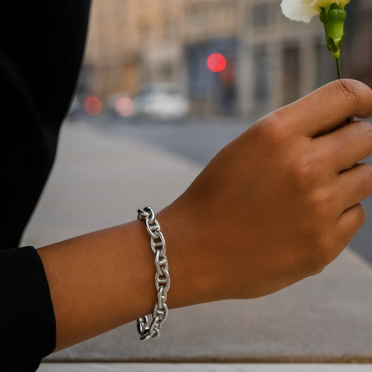 Puffed Mariner Bracelet in Rhodium-Plated Sterling Silver (5.90 mm)