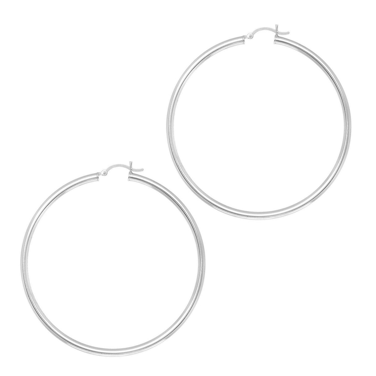 Rhodium-Plated Hoop Earrings in Sterling Silver (3x60mm)