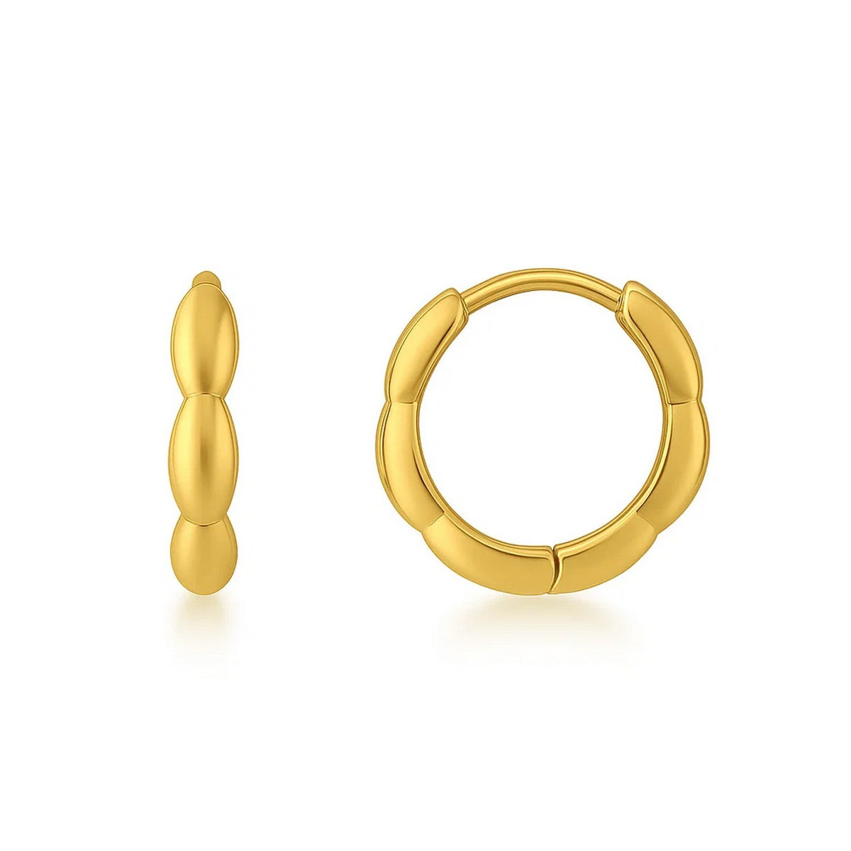 Rice Bead Huggie Hoop Earrings in 14K Yellow Gold