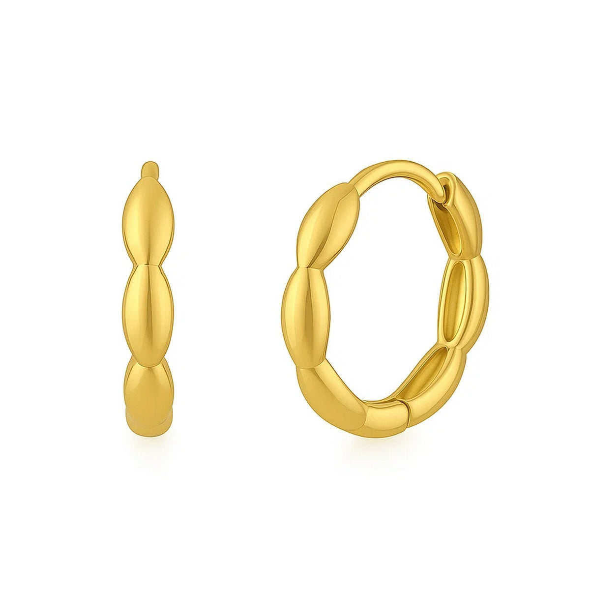 Rice Bead Huggie Hoop Earrings in 14K Yellow Gold
