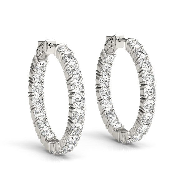 Two Sided Prong Set Diamond Hoop Earrings in 14K White Gold (3 1/2 cttw)