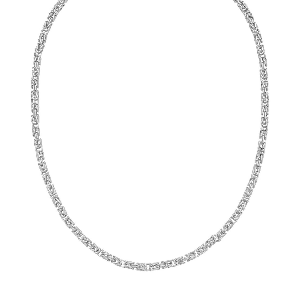 Lite Square Byzantine Chain in Rhodium-Plated Sterling Silver (4.20 mm)