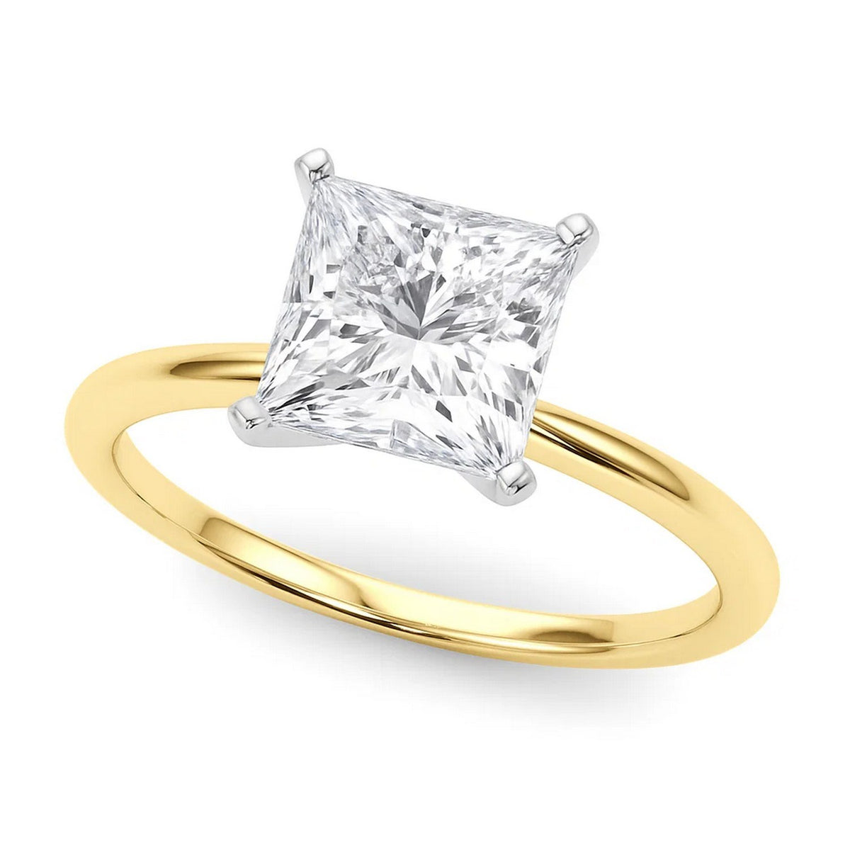 3 Carat Princess Lab Grown IGI Diamond Solitaire in 14K Yellow Gold G/VS1