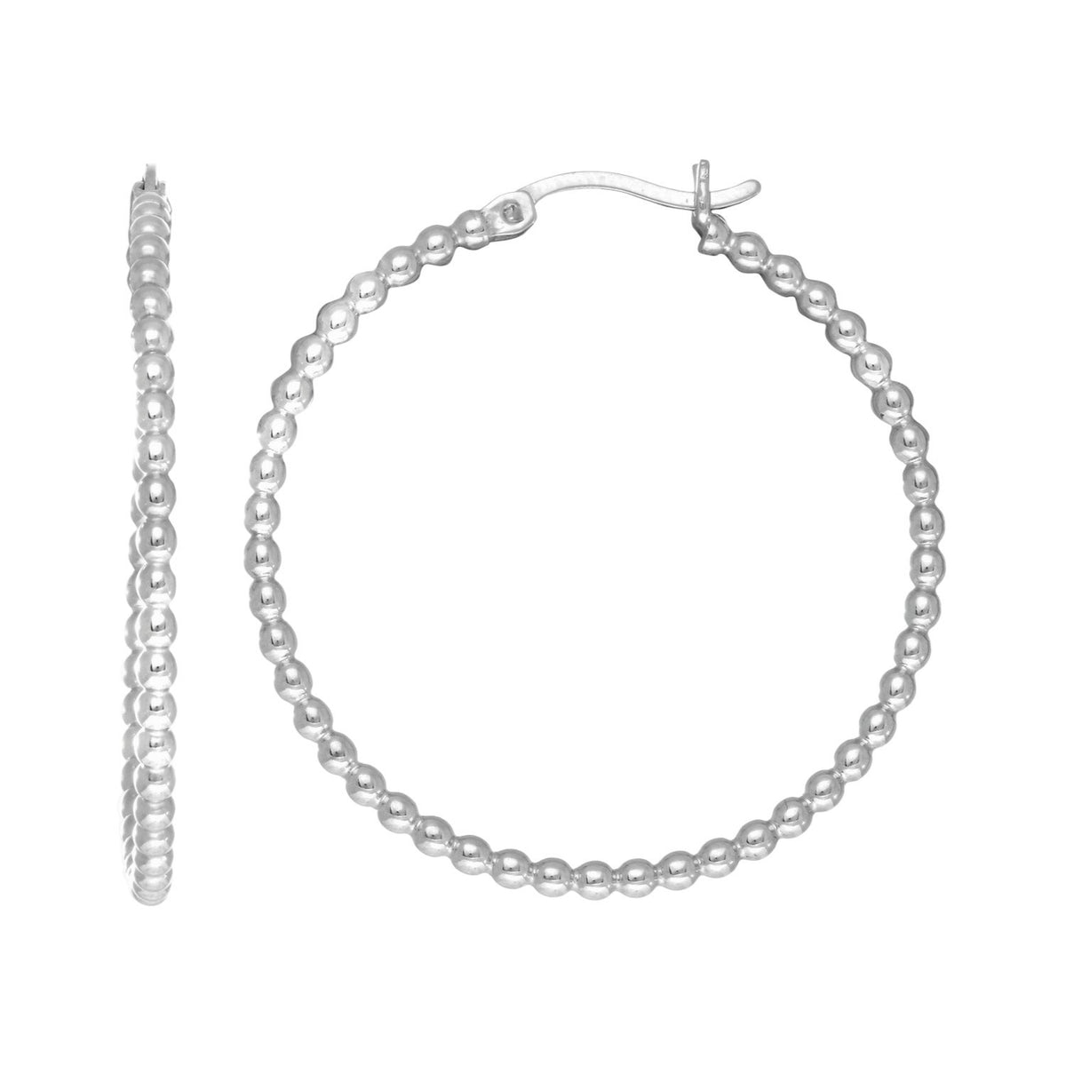 Medium Bead Hoop Earrings in Sterling Silver