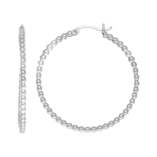 Medium Bead Hoop Earrings in Sterling Silver