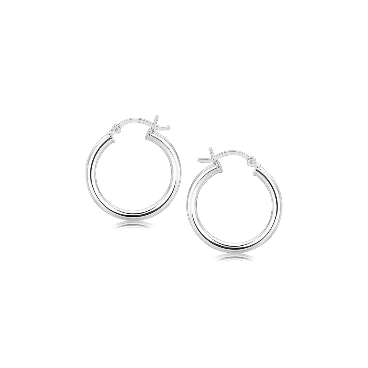 Polished Hoop Motif Earrings with Rhodium Plating in Sterling Silver (3x20mm)