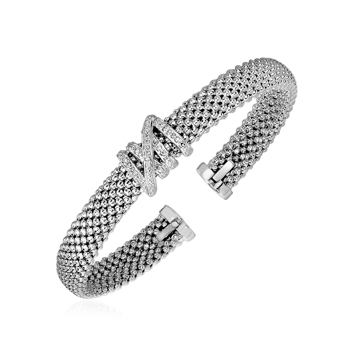 Diamond Popcorn Texture Cuff Bangle in Silver (8.00 mm)