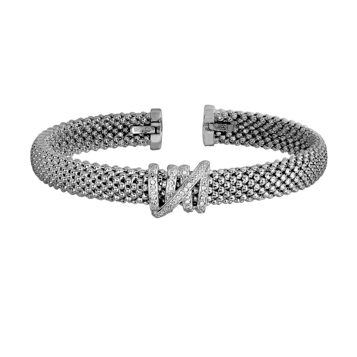 Diamond Popcorn Texture Cuff Bangle in Silver (8.00 mm)