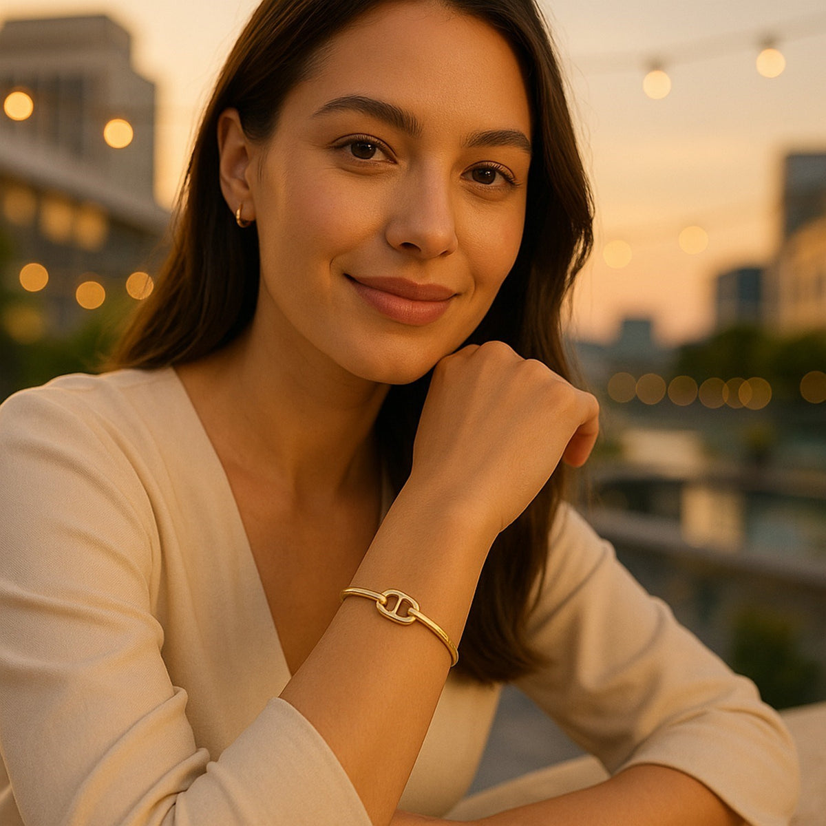 Mariner Link Bangle in 14K Yellow Gold, worn