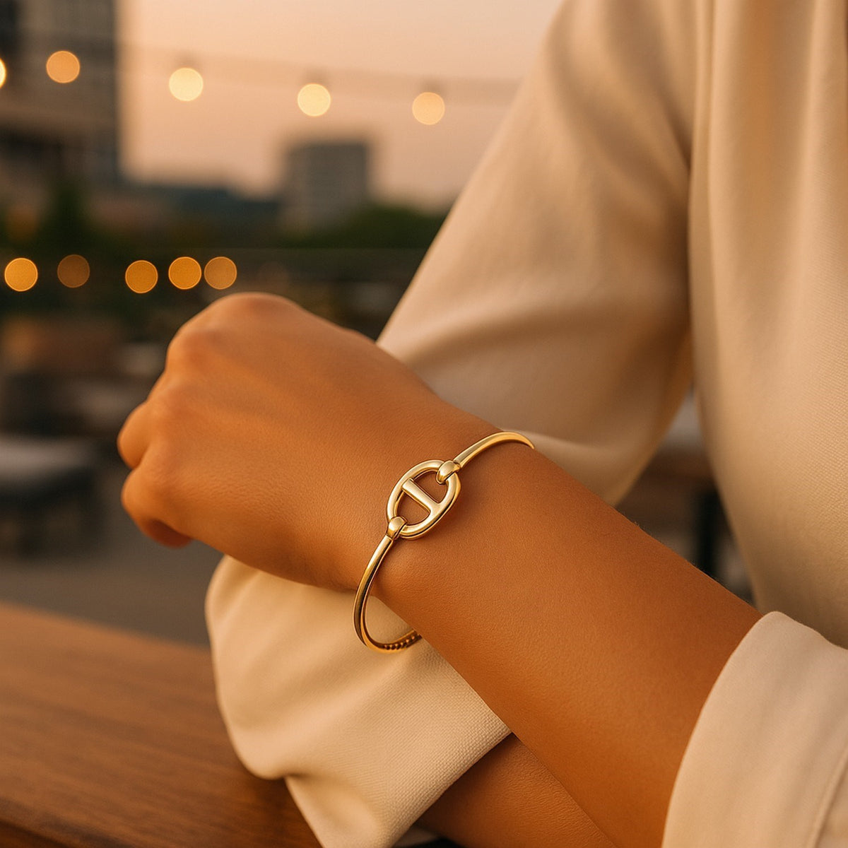 Mariner Link Bangle in 14K Yellow Gold, worn