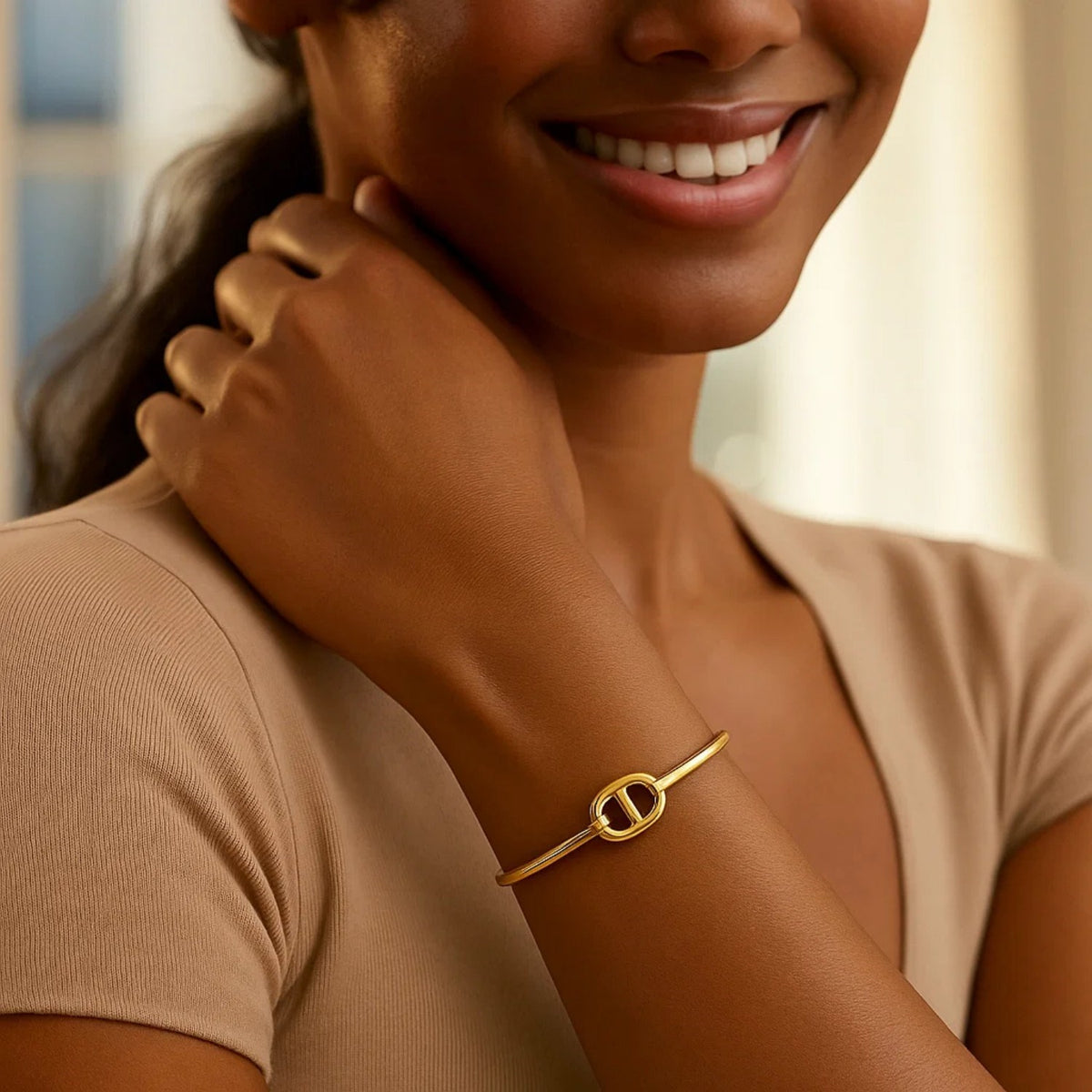 Mariner Link Bangle in 14K Yellow Gold, worn
