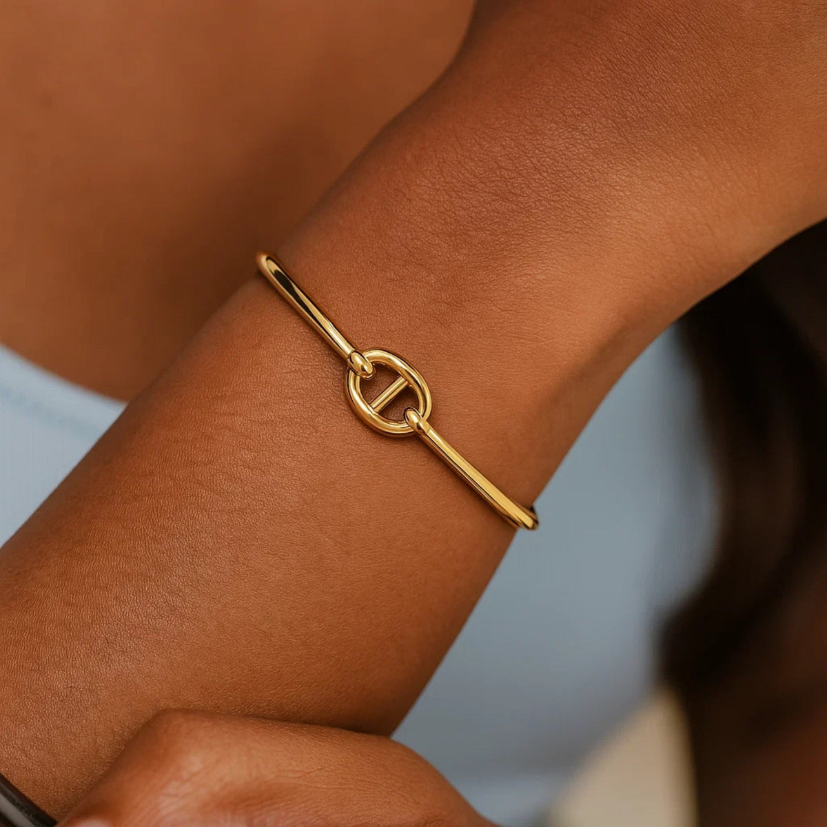 Mariner Link Bangle in 14K Yellow Gold, worn