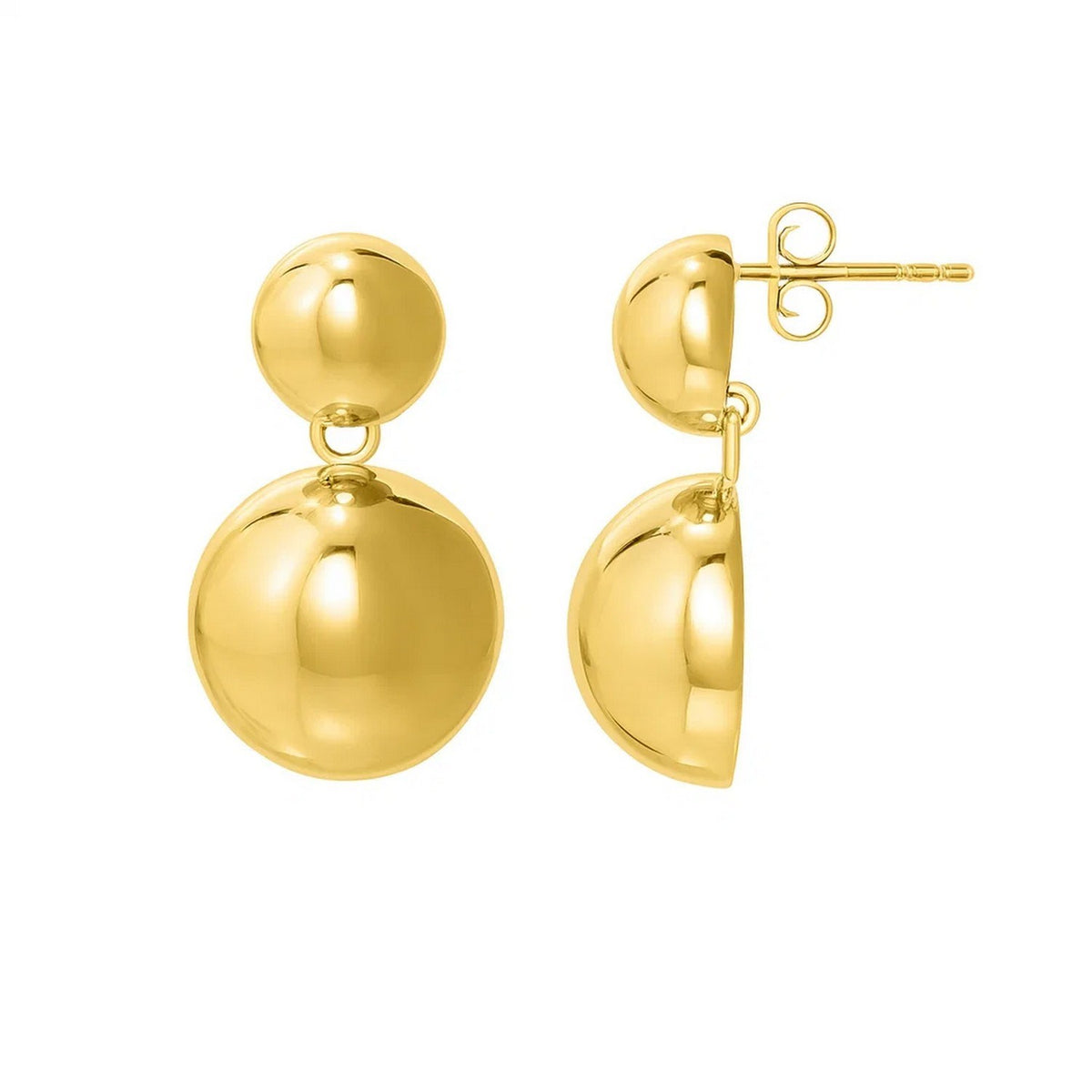 Puffed Round Double Button Drop Earrings in Rhodium-Plated Sterling Silver