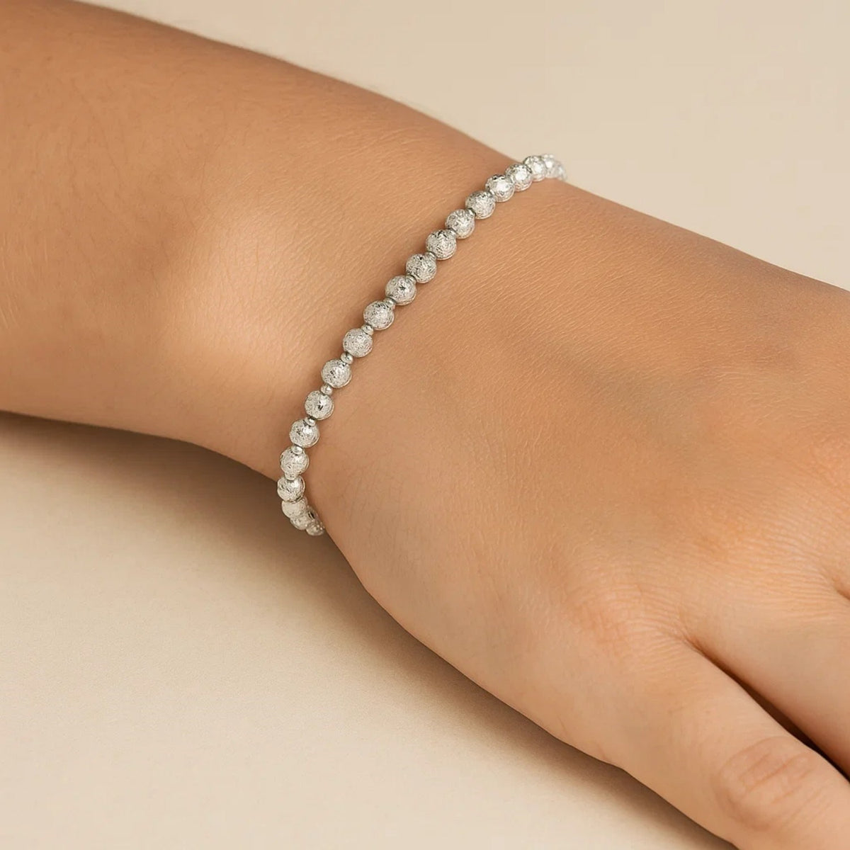 Disco Bead Bracelet in 14K White Gold, worn