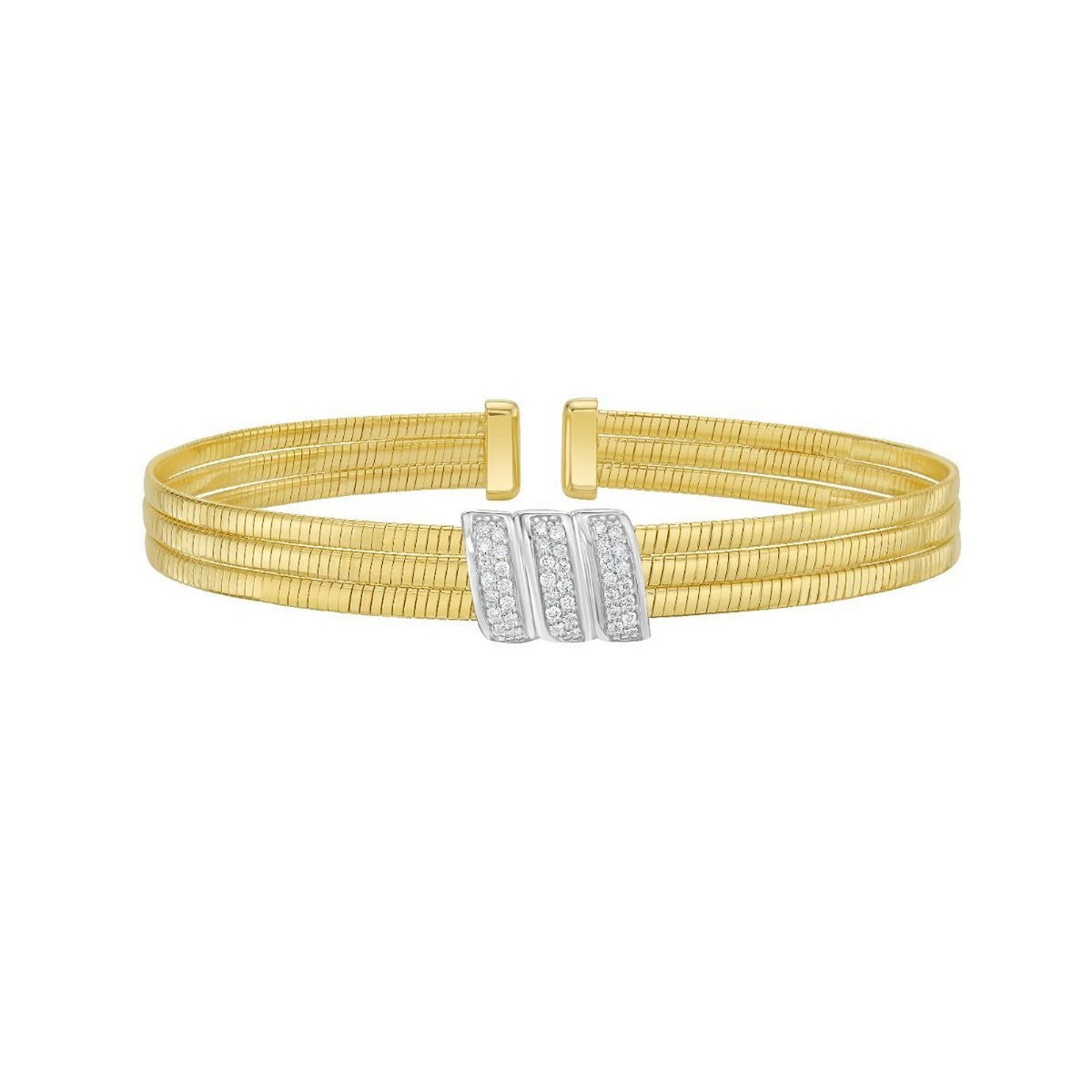Triple Row Diamond Omega Cuff Bangle in 14K Yellow Gold