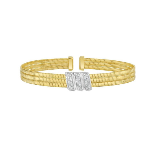 Triple Row Diamond Omega Cuff Bangle in 14K Yellow Gold