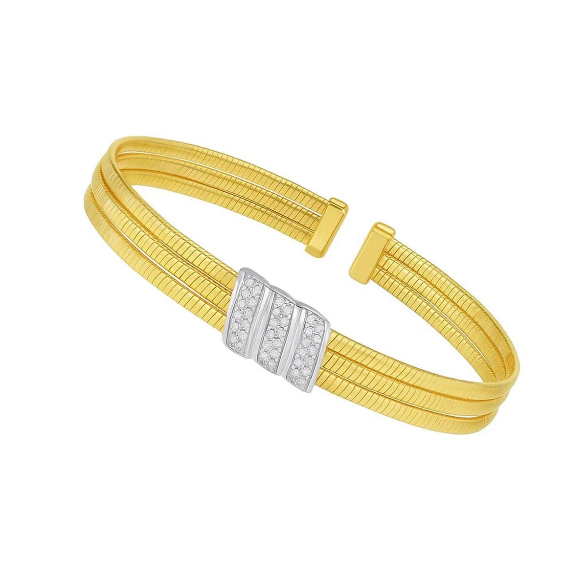 Triple Row Diamond Omega Cuff Bangle in 14K Yellow Gold
