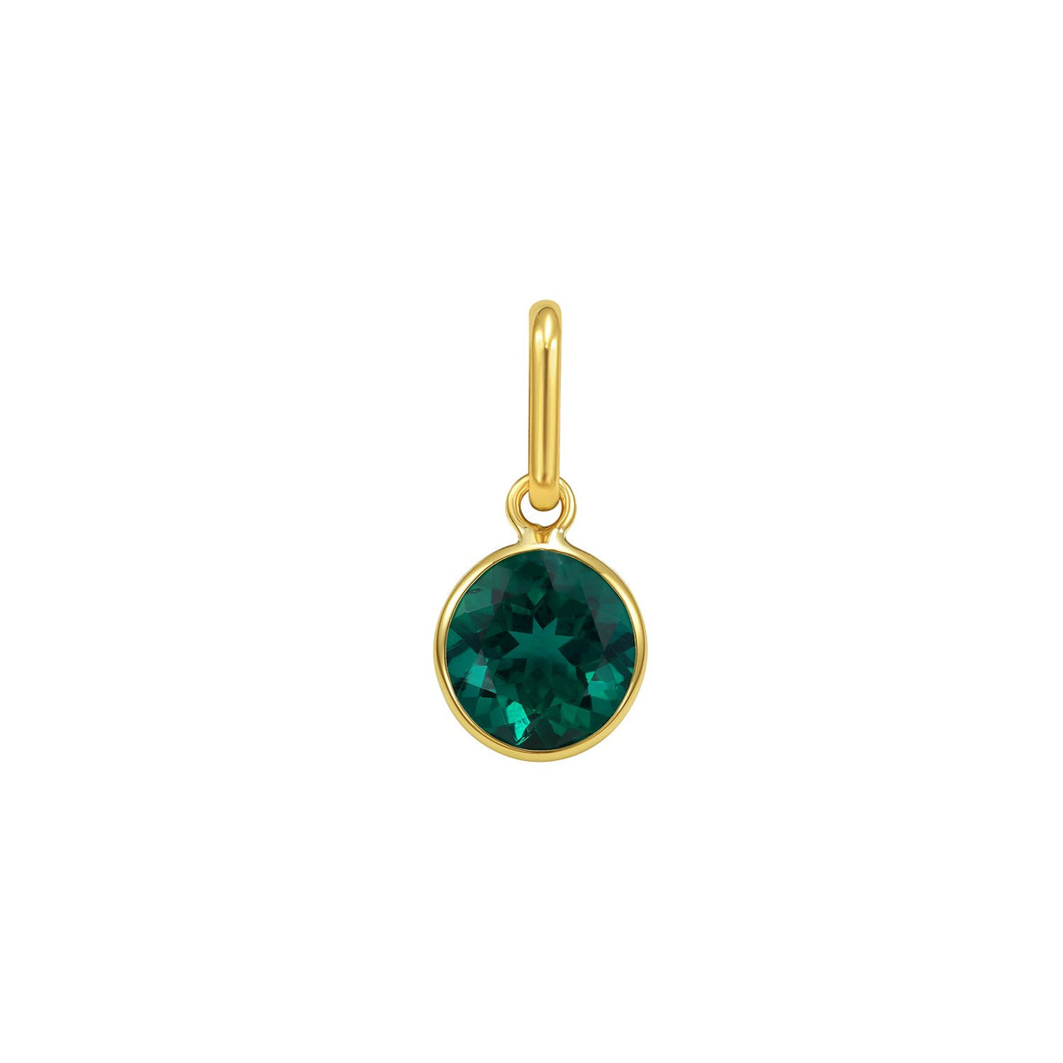 Round Emerald Charm Pendant in 14K Yellow Gold