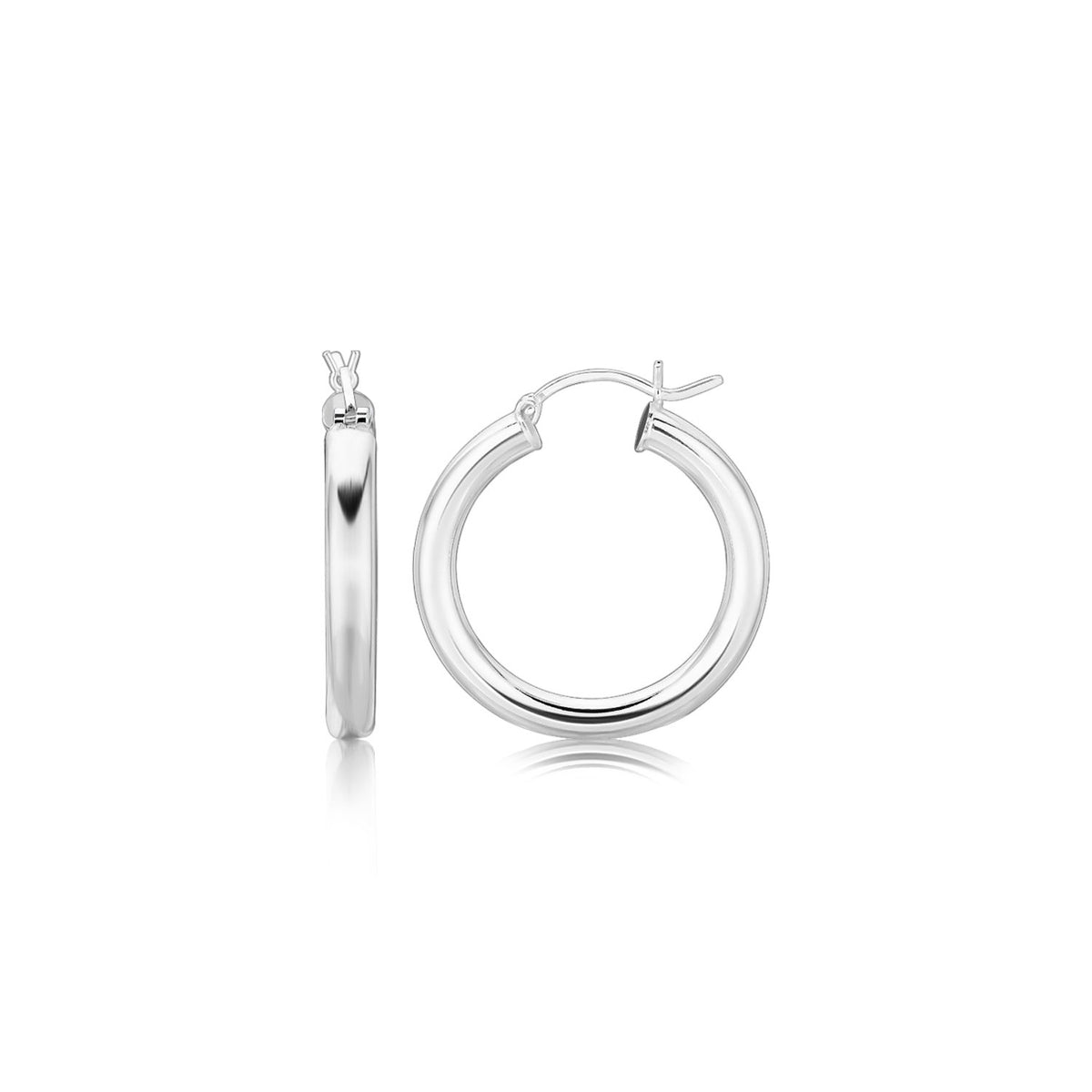 Thick Style Polished Hoop Earrings in Rhodium-Plated Sterling Silver (4x25mm)