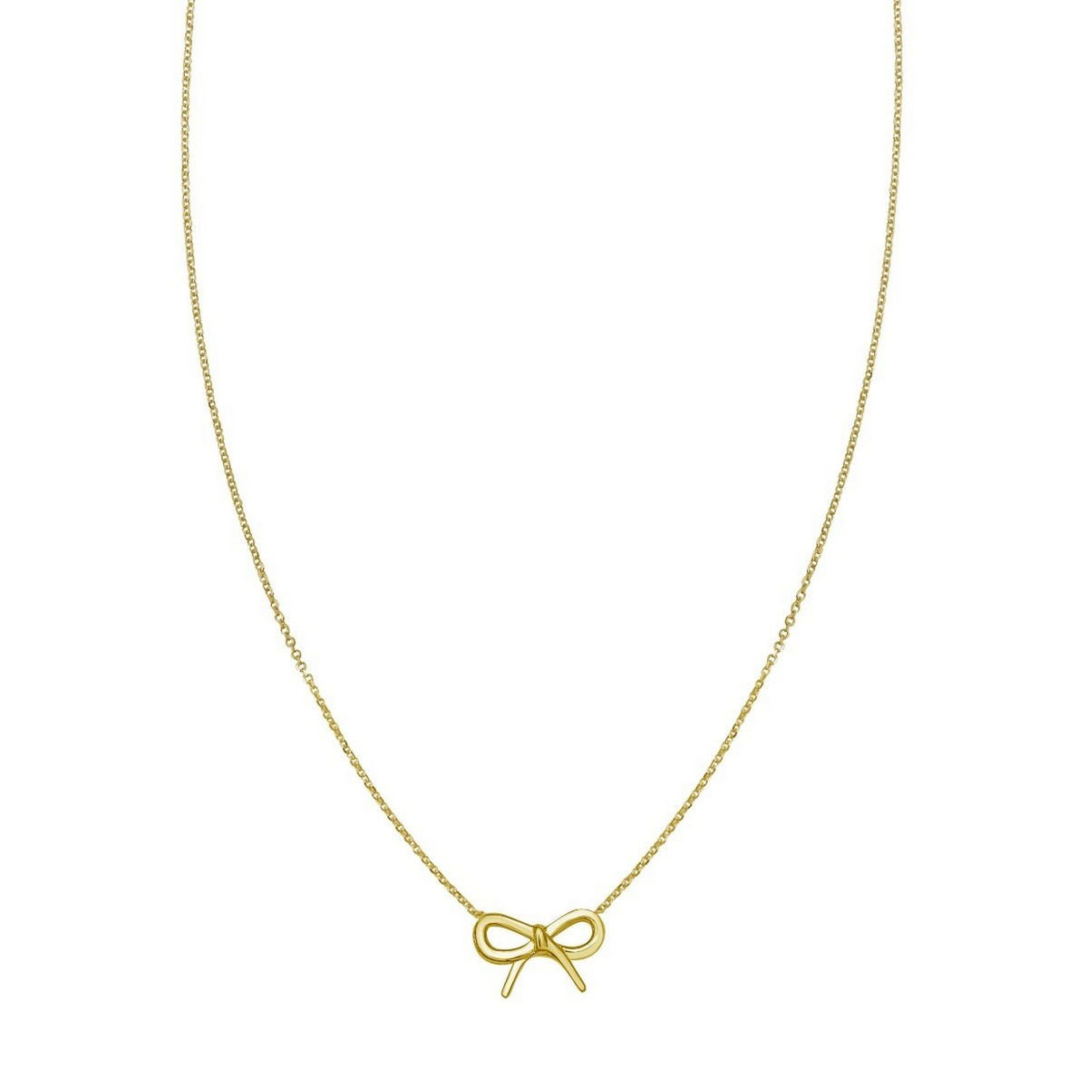 Small Polished Bow Necklace in 14K Yellow Gold