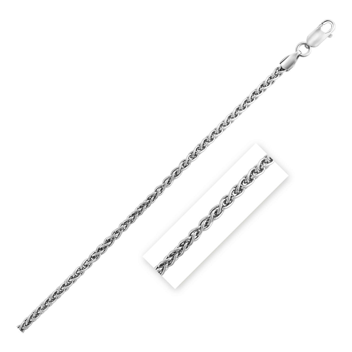 Wheat Chain in Rhodium-Plated Sterling Silver (2.60 mm)
