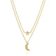 Moon and Star Double Strand Necklace in 14K Yellow Gold