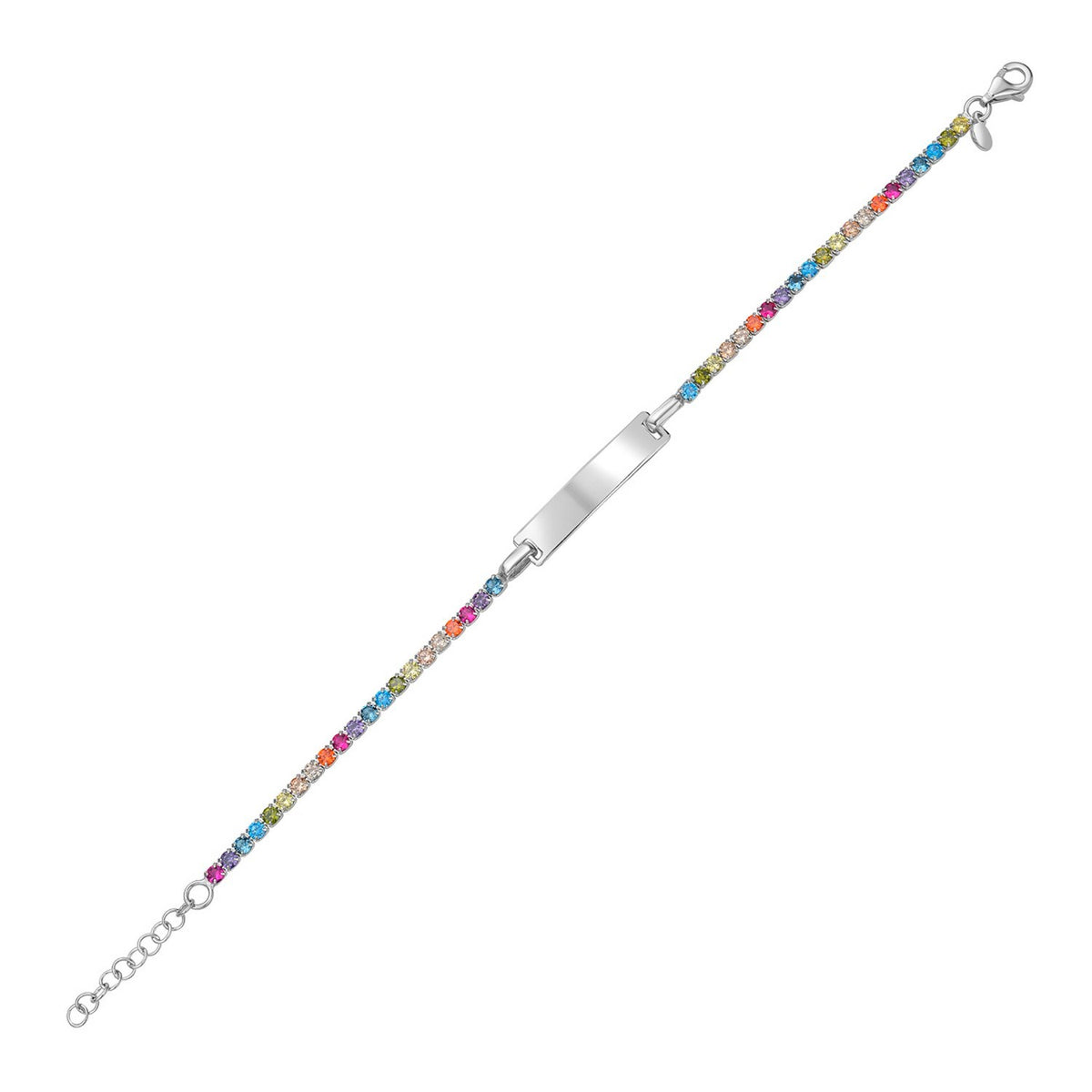 Rainbow CZ ID Bracelet in Rhodium-Plated Sterling Silver (2.70 mm)