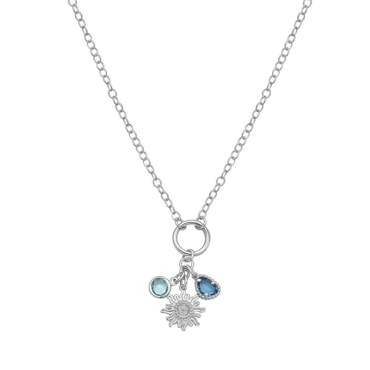 Sunflower Cubic Zirconia Charm Necklace in Rhodium-Plated Sterling Silver
