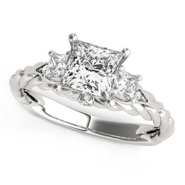 Princess Cut 3 Stone Antique Style Diamond Ring in 14K White Gold (1 1/8 cttw)