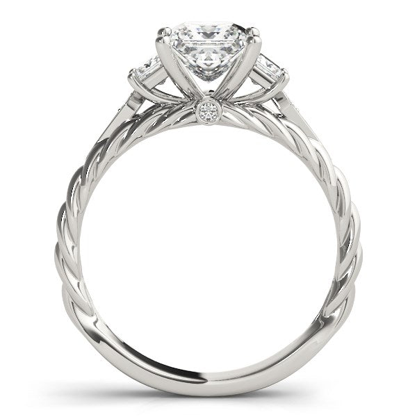 Princess Cut 3 Stone Antique Style Diamond Ring in 14K White Gold (1 1/8 cttw)