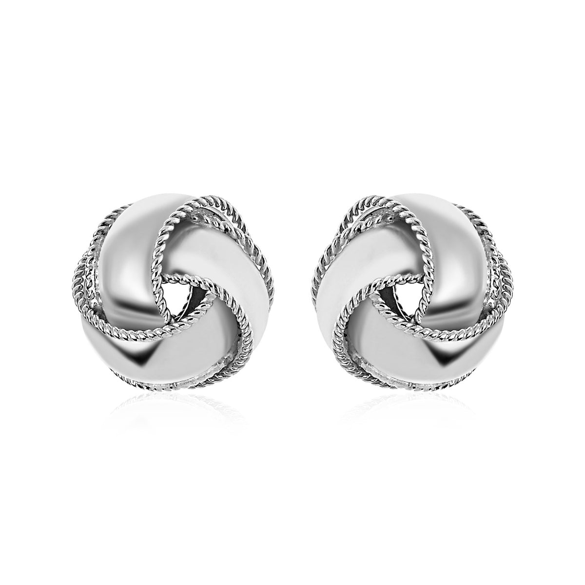 Textured and Polished Love Knot Earrings in Sterling Silver (13mm)