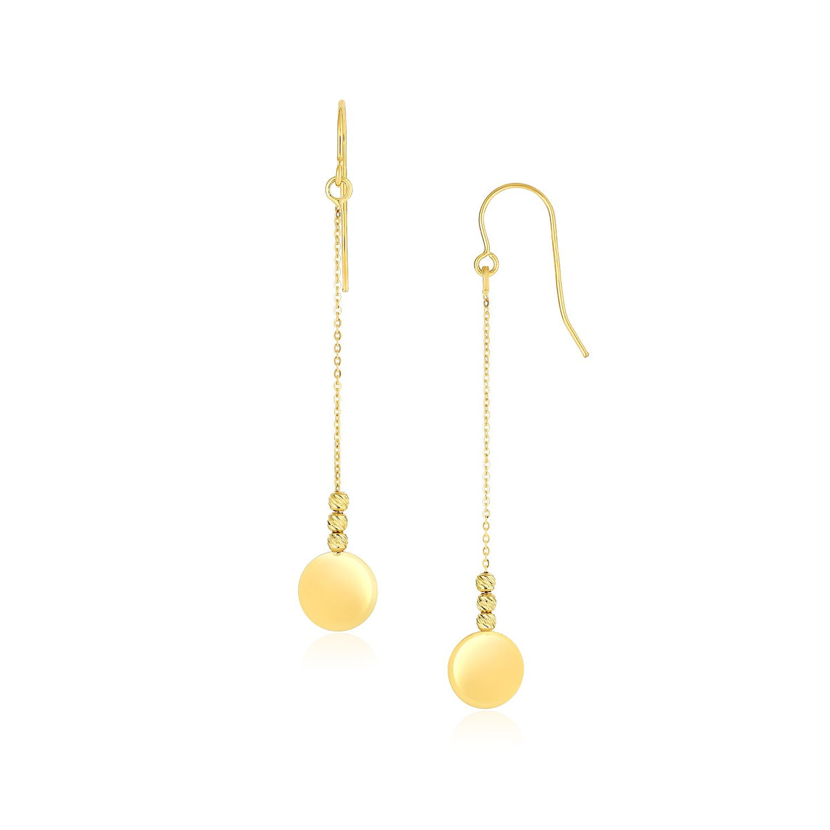 Bead and Disc Chain Drop Earrings in 14K Yellow Gold