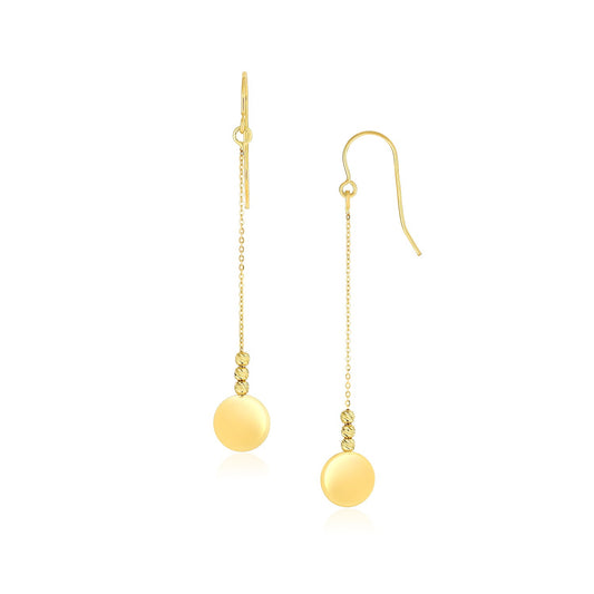 Bead and Disc Chain Drop Earrings in 14K Yellow Gold