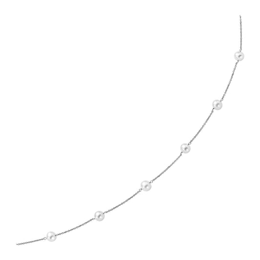 Pearl Station Necklace in 14K White Gold