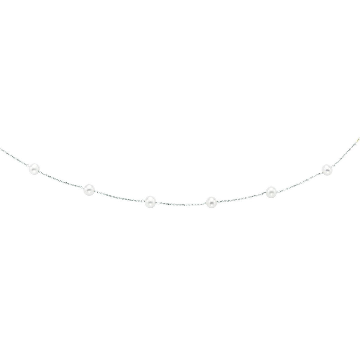Pearl Station Necklace in 14K White Gold