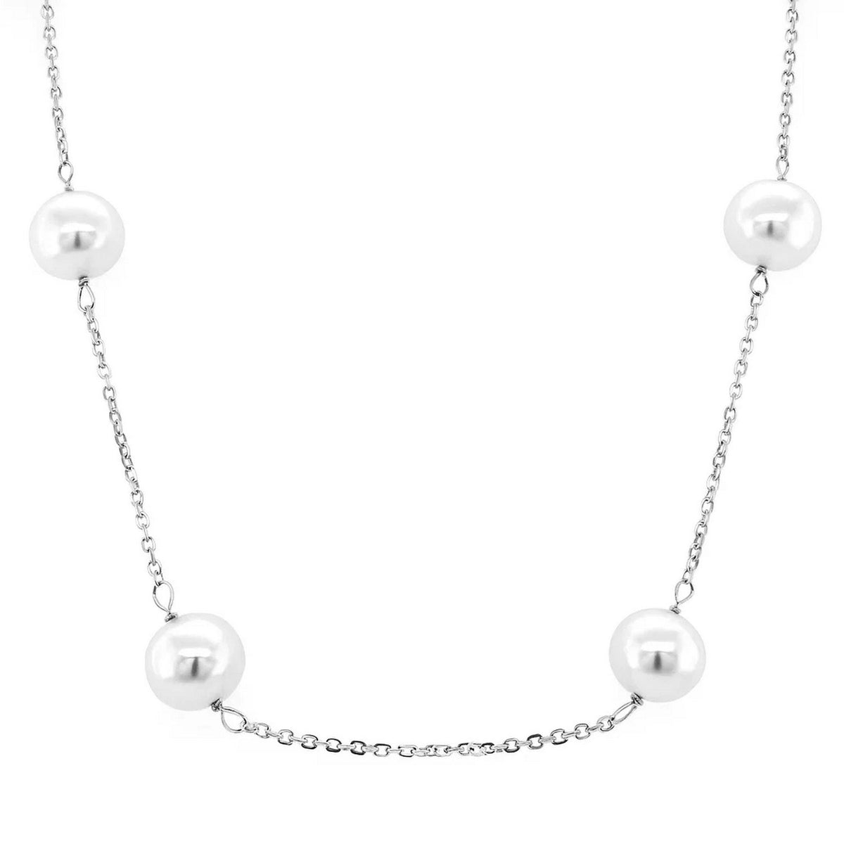 Pearl Station Necklace in 14K White Gold