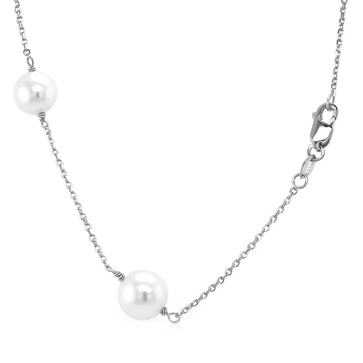 Pearl Station Necklace in 14K White Gold