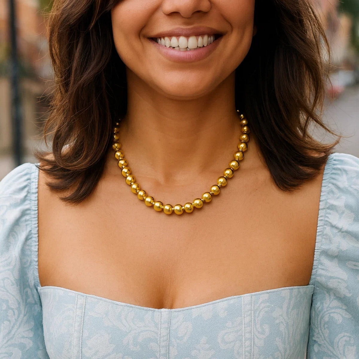 Bold Bead Necklace in Gold-Plated Sterling Silver