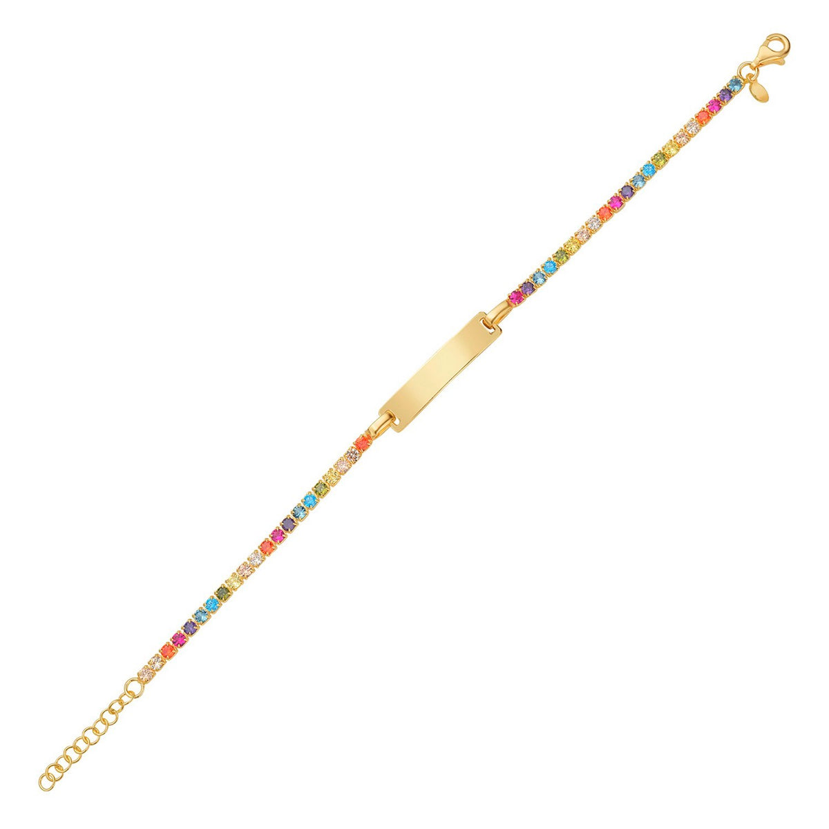 Rainbow CZ ID Bracelet in Gold-Plated Sterling Silver (2.70 mm)