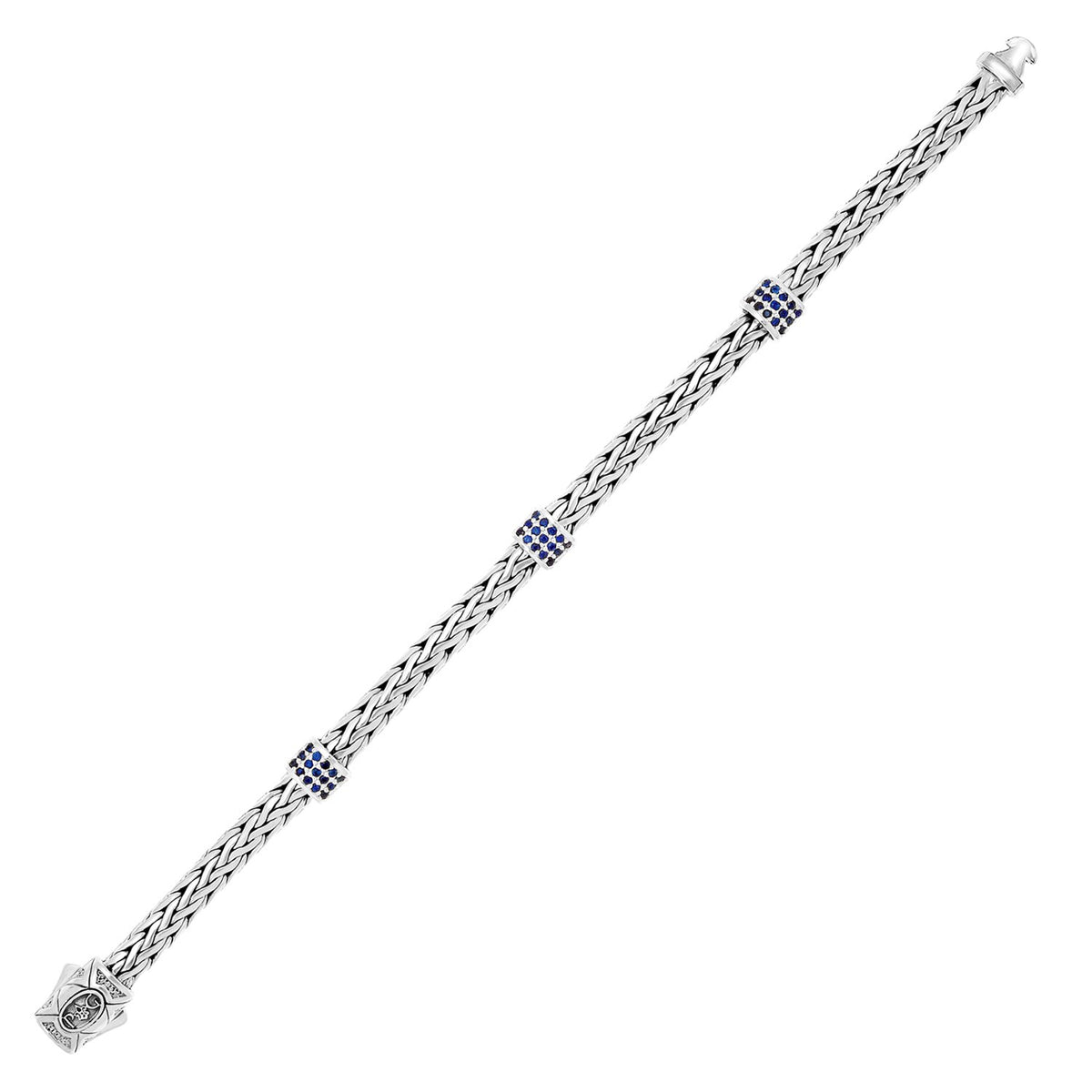 Woven Bracelet with Blue Sapphire Stations in Sterling Silver (6.35 mm)