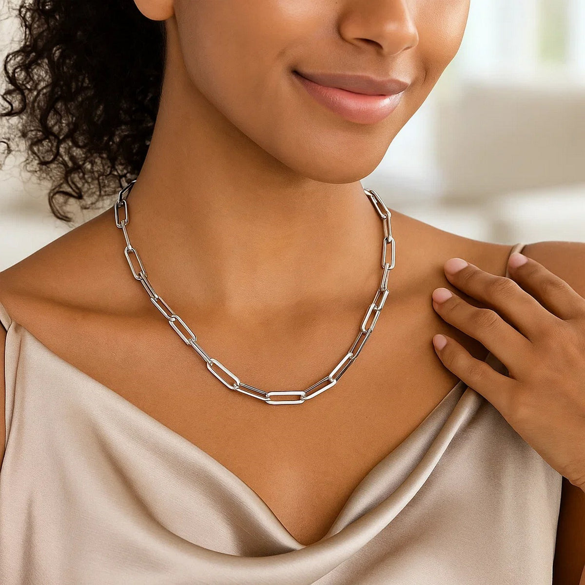 Paperclip Chain Necklace in Sterling Silver