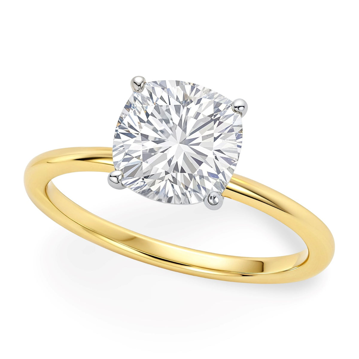 3 Carat Cushion Lab Grown IGI Diamond Solitaire in 14K Yellow Gold G/VS1