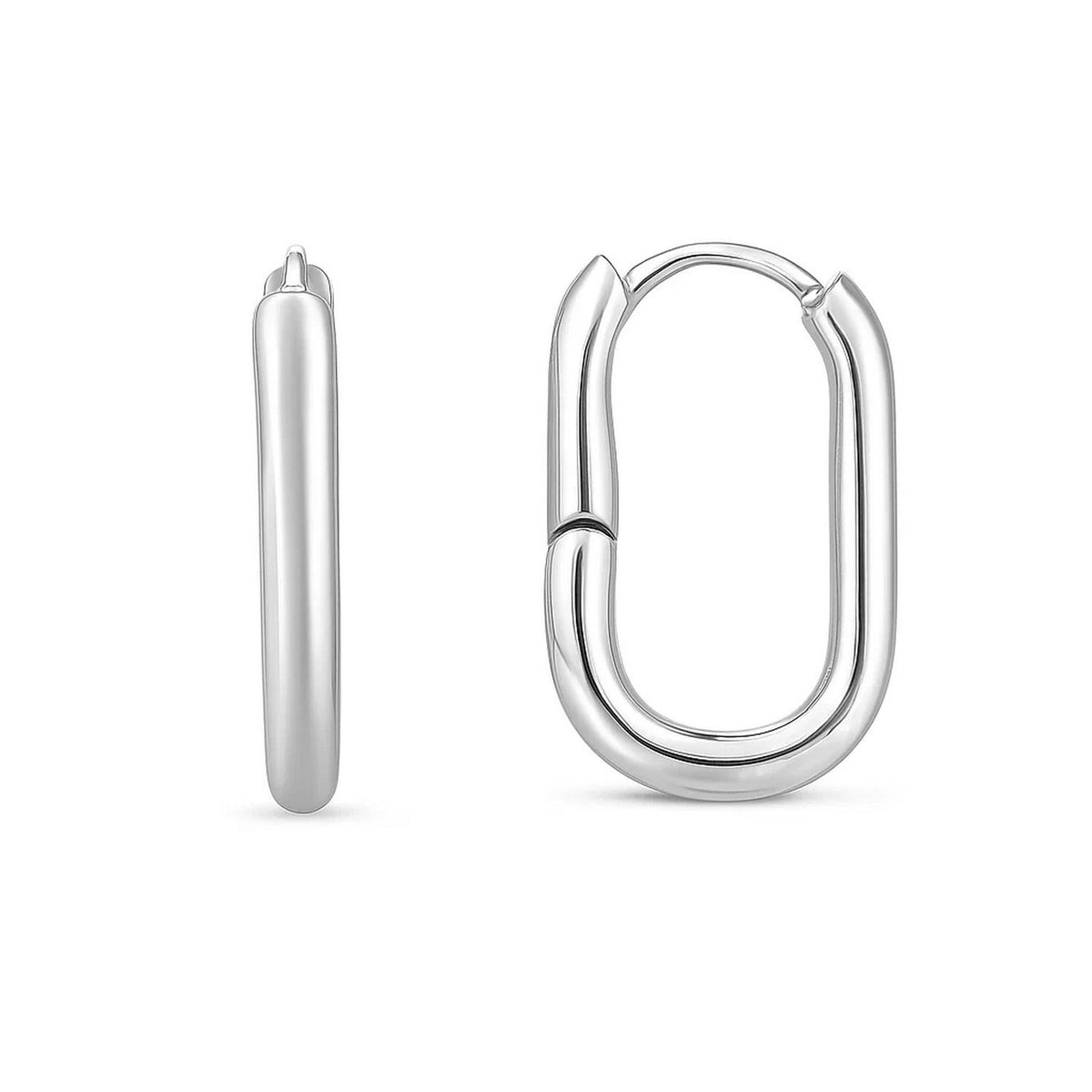 Oval Hoop Earrings in Rhodium-Plated Sterling Silver